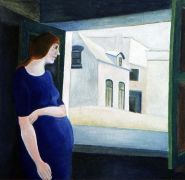 Zwangere vrouw aan venster
